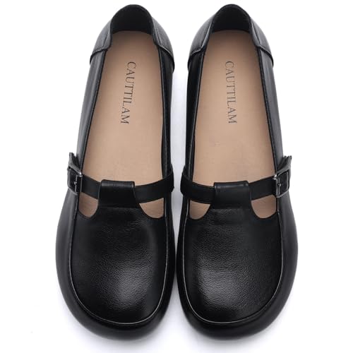 CAUTTILAM Women's Loafers Round Toe Flat Dress Shoes for Women,Comfortable Slip-On Casual Buckle Flats for Women Dressy and Work Black by CAUTTILAM - Used condition - Image 2
