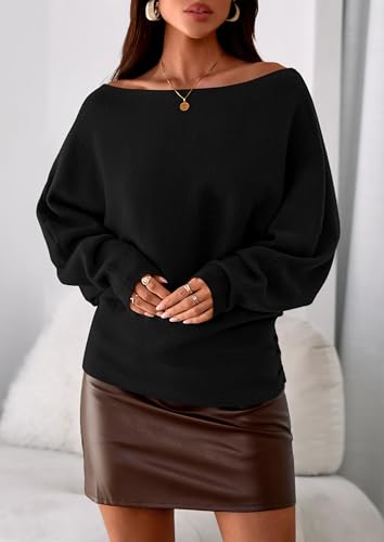 PRETTYGARDEN Women Off The Shoulder Sweater 2025 Fall Trendy Long Batwing Sleeve Knit Pullover Going Out Tops Winter Clothing3