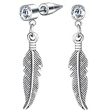 CPSLOVE Pendientes Pluma de Acero Inoxidable para Hombre Adolescentes Pendientes Colgantes Piercing de Pluma con Circonita Blanco Vintage