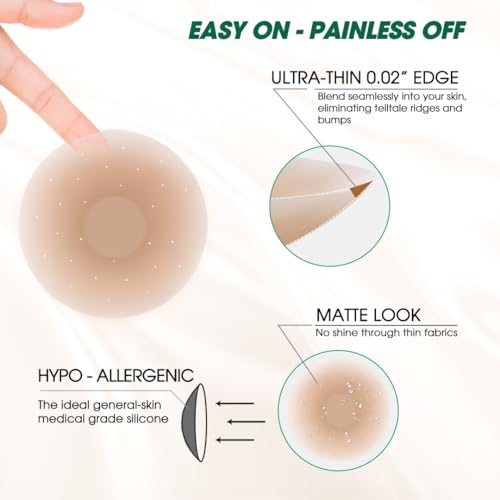 Image of Nipple Covers For Women - Paper-Thin Nipple Covers 0.02 inch Edge With Case, Reusable Silicone Nipple Covers For Braless