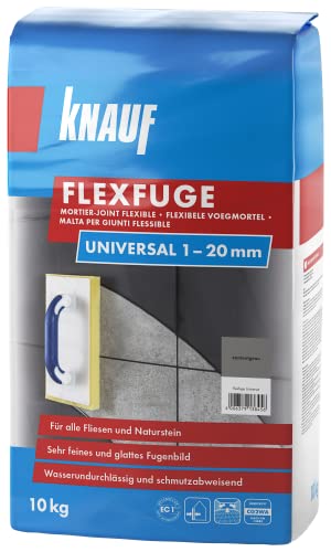 Knauf Flexfuge Universal 10 kg Zementgrau, universell einsetzbar für ein besonders glattes Fugenbild auf Wand & Boden im Innen- & Außenbereich, schnellhärtender Fugenmörtel auf Zementbasis