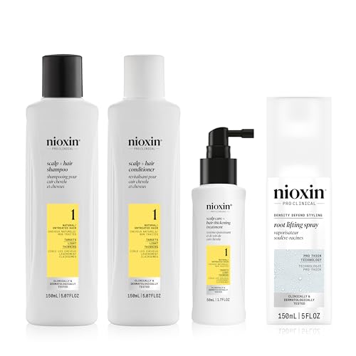 Nioxin - Kit de soins SYSTEM 1 - Shampoing & après-shampoing (150ml), soin sans rinçage (50ml) + spray volumateur racines (150ml)