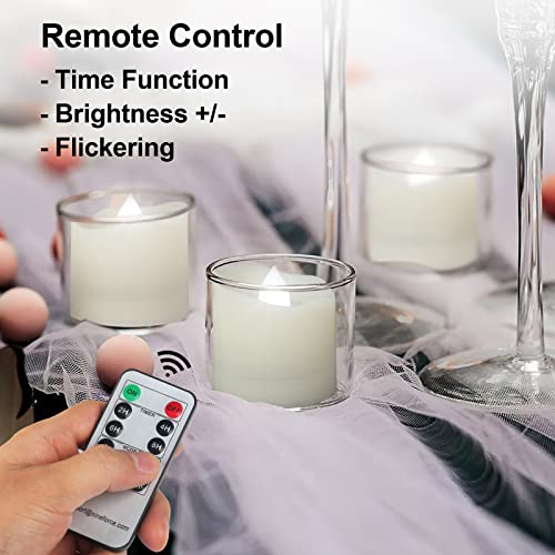 Image of Flameless LED Tea Lights With Remote - Battery Operated Votive Candles With Timer, 200H, Unscented Outdoor Flickering White Flame - 1.3 inch Set of 6