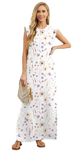 Image of GRECERELLE 2026 Women Year-Round Casual Round Neck Loose Split Wrinkle-Free Long Maxi Vacation Dress with Pockets (XXS-4XL)