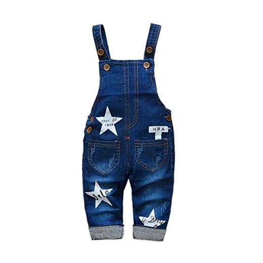 Odoukey Pantalones Vaqueros del bebé de los Guardapolvos Peto Vaquero del Mono de los Mamelucos de Chicas Estrella Impresos Ropa 90cm