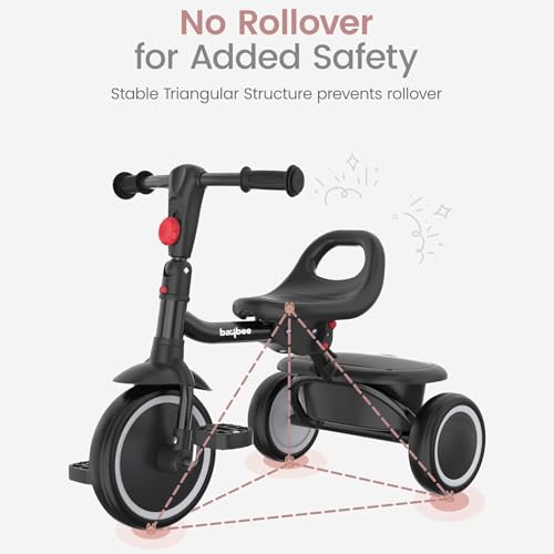 Baybee Trikidz 2 in 1 Baby Tricycle for Kids, Foldable Kids Cycle with Adjustable Seat, Back Rest & Storage Basket for Toys | Portable Baby Cycle Trikes | Tricycles for 2 to 5 Years (Black) - Image 6