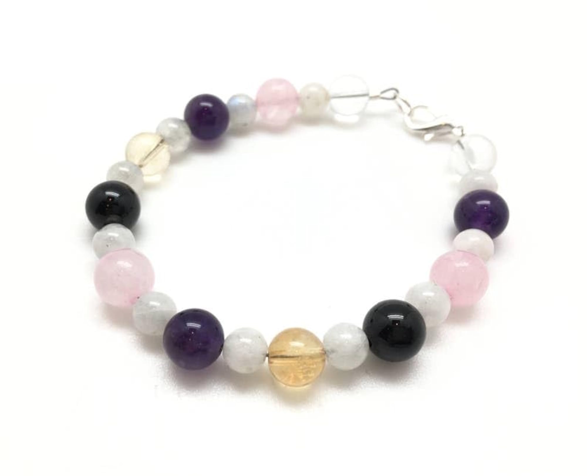 Multi Gemstone Round Beaded Bracelet with Silver Lock, Adjustable