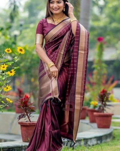 Image of C J Enterprise Women's Banarasi Saree Pure Kanjivaram Style Silk Saree With Blouse Piece for Wedding (BS09)