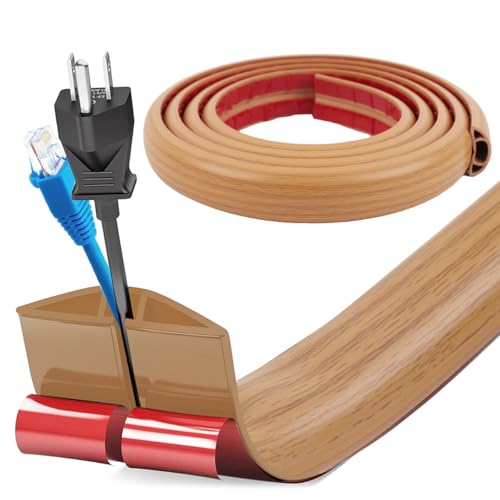 Image of HASTHIP 6.6ft Floor Cord Cover PVC Rubber 1.18 Inches Width Cable Protector Self Adhesive Removable Cord Protector Sleeve Cuttable Cord Protector Sleeve