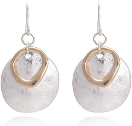 Vintage Double Layered Two Tone Dangle Drop Basic Small Earrings for Women (RW SILVER)