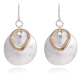 Vintage Double Layered Two Tone Dangle Drop Basic Small Earrings for Women (RW SILVER)