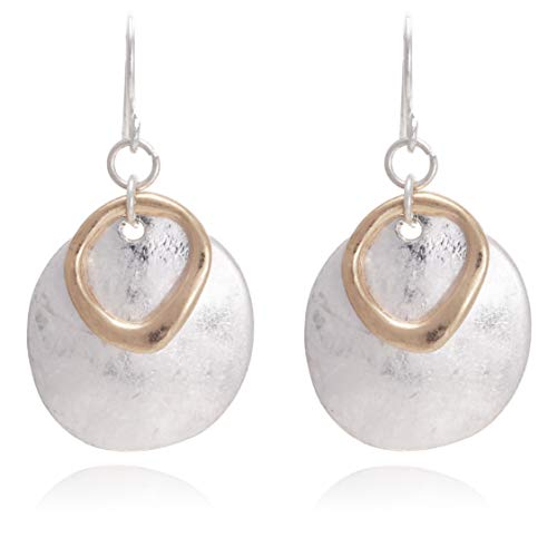 Vintage Double Layered Two Tone Dangle Drop Basic Small Earrings For Women (Rw Silver) #TOP9