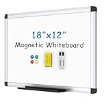 VIZ-PRO Small Magnetic Whiteboard for Wall 45 x 30 cm, Dry Erase White Board with 2 Markers, Pen Tray & Silver Aluminium Frame, Writing Board for School Office Home
