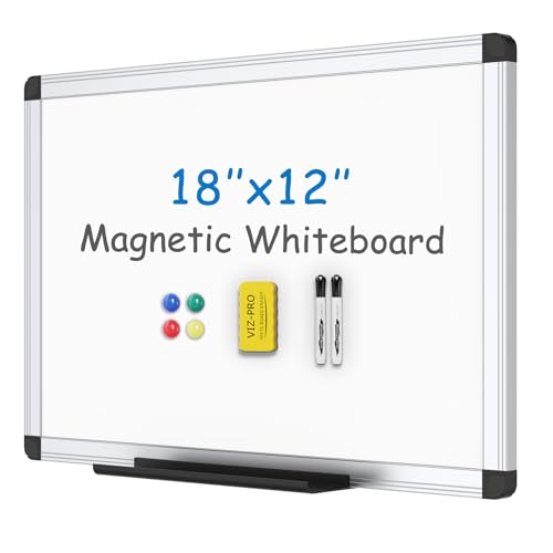 VIZ-PRO Magnetisches Whiteboard/Trockenabwischbares Board, 45 x 30 cm, inklusive 1 Radiergummi & 2 Marker & 4 Magneten