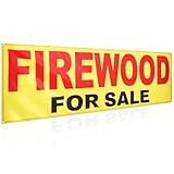 Aliceset Letrero publicitario de leña con ojales, de poliéster, resistente a la intemperie, texto de visibilidad para venta de leña, almacén, granja, camping, resort, bazar al aire libre