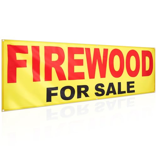 Aliceset 3 x 8 feet Firewood for Sale Banner Firewood Yard Sign with Grommets Polyester Advertising Large Weatherproof Visibility Text Banner for Wood Sale Business Warehouse Campground Resort Outdoor