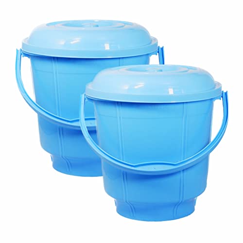 Wonder Homeware 5 Liter Plain LT Heavy Quality Plastic Bucket With Lid,for Use In Bathroom, Kitchen, Laundry, Garage,Pack Of 2 Pc, 5 Liter, Blue Color For Rs. 362 @ 45 %