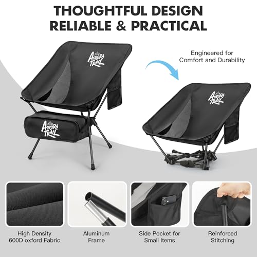 AuraroTrail Silla Plegable para Camping Ultraligera con Marco de Aluminio 7075, Soporta 330 lb, Color Negro, Modelo Short Back miniatura 4