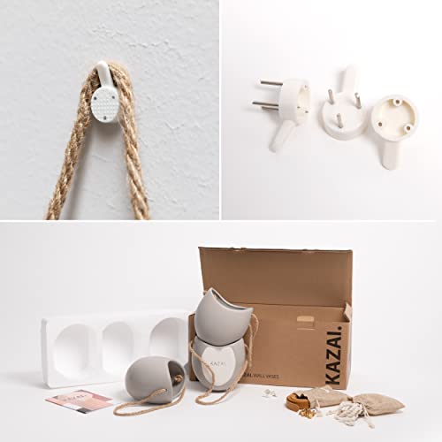 Kazai. Wall Planters -Ellie- | Hanging Ceramic Plant Pots 3 Pieces | Wall Decoration For Indoors, Balcony And Garden | Light Grey (Matte) #TOP5