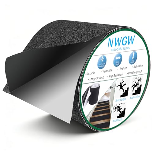 Image of Black Anti-Slip Stair Treads Tape,4 inch x50FT Heavy Duty PVC Non-Skid Grip Tape for Wooden Steps, Indoor /Outdoor Stairs, Pool Decks - Peel & Stick Waterproof Safety Traction