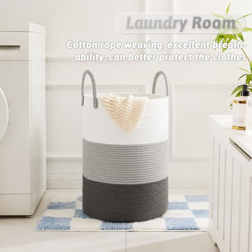 Image of Artfeel Laundry Basket,Woven Cotton Rope Laundry Hamper,100L for Decorative Storage of Dirty Clothes,Toys and Blankets in Bathroom,Bedroom and Living Room
