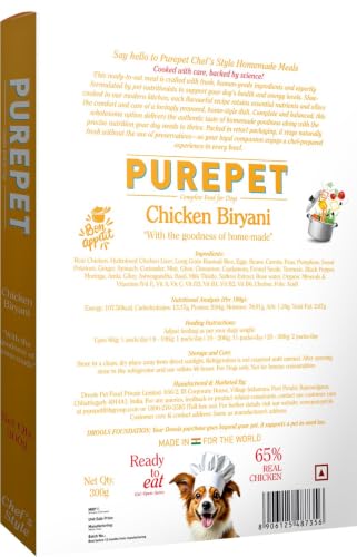 Image of Purepet Fresh Dog Food 300g | Chicken Biryani for Adults & Puppies | High Protein, 65% Real Chicken, 35% Veggies & Rice | No Preservatives | Ready to Serve | All Breeds | Single Meal Pack (Pack of 3)