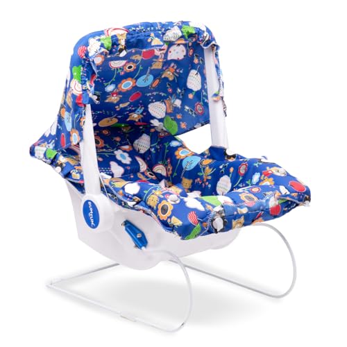 Image of BUMTUM Baby Carry Cot & Rocking Chair with Adjustable Handle| 3-Point Safety Lap Belt | Double Cushioned Washable Seats & Large Canopy for Babies (Blue)