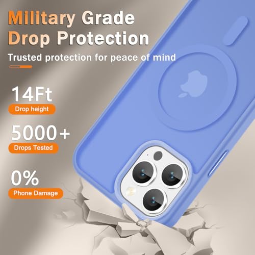 Image of YENAPOON for iPhone 14 Pro Max Case, Matte Magnetic Phone Cover [with 1 Screen Protector] [Support for MagSafe] [Shockproof Military Grade Protection] Translucent Frosted Back, Purple