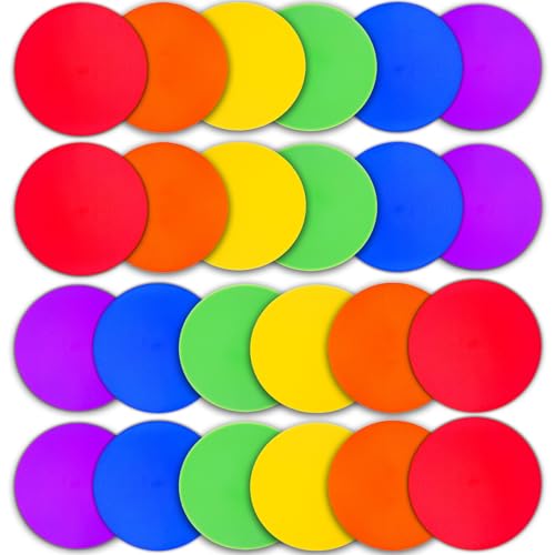 PIKZH 24 Pcs Poly Spot Markers 9 inch Non-Slip Rubber Agility Training Markers Floor Dots Flat Field Cones for Football Basketball Soccer School Exercise Drills Gym Dance Practice 6 Colors