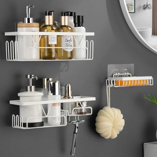 Kegii 3 Pack Shower Caddy, Bathroom Shower Shelf Organiser, White