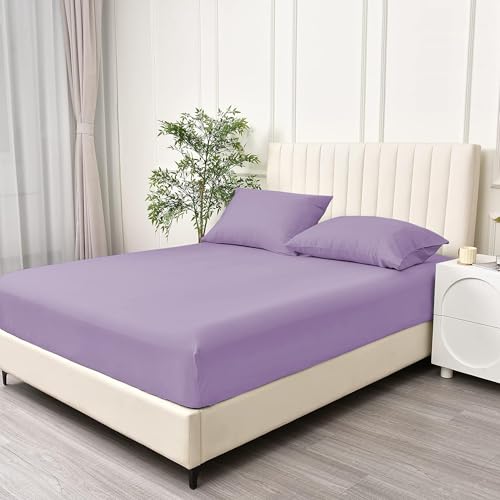 BQC Drap-housse en microfibre de 30 cm de profondeur - Doux et confortable - Résistant au rétrécissement et à la décoloration - Lilas - Lit simple