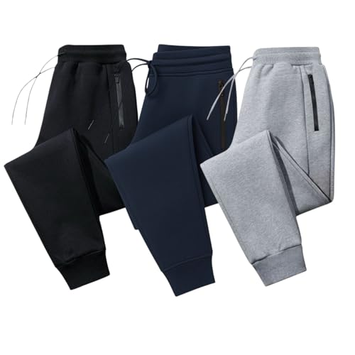 BenBen 3 Pack Men's Joggers with Zipper Pocket Fleece Sweatpants Athletic Pants Running Workout