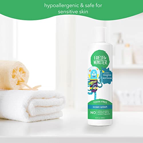 Image of Fresh Monster 2-in-1 Kids Shampoo & Body Wash, Ocean Splash - 8.5oz, Toxin-Free, Hypoallergenic, Natural & PETA Certified Cruelty-Free, Unisex