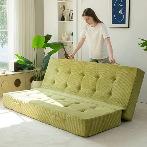 MAXYOYO 8" Full Size Folding Mattress with Handles, Tufted Foldable Couch Bed(Frame Not Included), Versatile Folding Mattress for Floor Sleeping, Living Room & Guest Room, Green