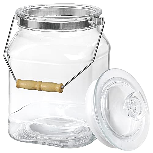 Daitouge 1.3 Gallon Wide Mouth Glass Jars with Lids, Heavy Duty Glass Canisters with Lids, Canning Jars with Removable & Rotatable Wooden Handle, 1 Pack