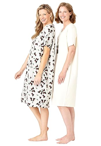 Dreams & Co. Women's Plus Size 2-Pack Short-Sleeve Sleepshirt Nightgown - 3X/4X, Plum Burst Floral Butterfly Blue #TOP3