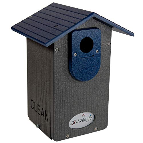 JCs Wildlife Ultimate Eastern and Western Bluebird House - Made in The USA with Recycled Poly Lumber - Viewing Window and Clean Out Door (Blue and Gray)
