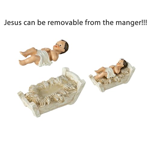 Image of Glitzhome 15.5 inch x 36 inch Large Ivory Nativity Figurines Set for Tabletop Decorations, Christmas Resin Scenes Figures Sets Table Topper Ornaments, 12Pcs Christmas Collectibles Figurines Statue Decor