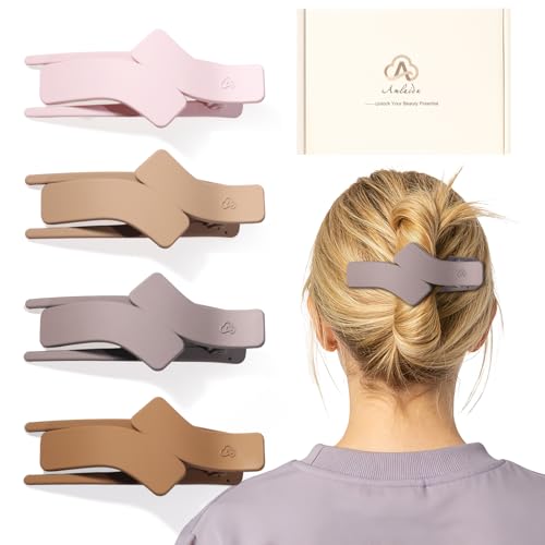 Amlaidu Flat Hair Clips for Women, Large Lay Down Hair Claw Clips for Thick Thin Long Hair, Strong Hold Duckbill Hairclips for Driving, Doing Yoga-Lavender, Slate, Tan, Khaki, 4 Count