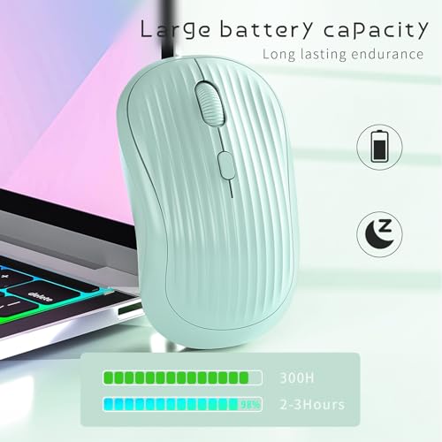 Image of ONE-UP Wireless Mouse, 2.4G + BT, Rechargeable Battery, 4-Key, DPI: 800 /1200 /1600, Silent, Type-C, USB Nano Receiver, Ergonomic, Portable, for Laptop, Chromebook, PC, Mac, Windows (Green)