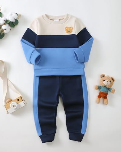 Image of NZRVAWS Toddler Baby Boy Clothes Pullover Sweater Ripped Jean Sweatsuit Little Boy Outfit Fall Winter Clothing Set 6M-7T