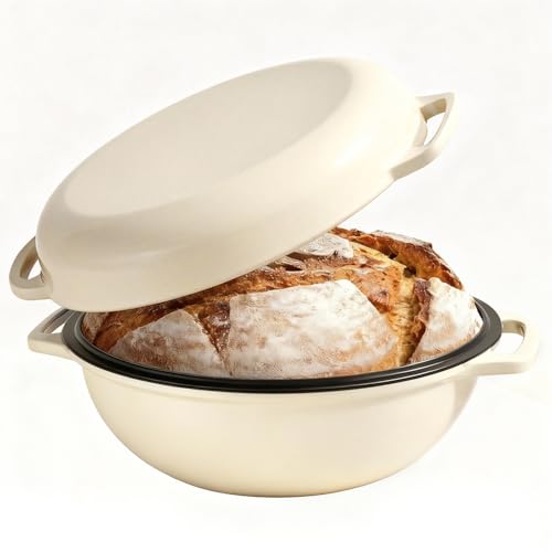 2-in-1 Multifunctional Enameled Cast Iron Dutch Oven, 6QT Loaf Pan with Dual Handles, Perfect for Baking Sourdough, Roasting, Braising & Stews, Oven & Stovetop Safe, Easy to Clean & Pre-Seasoned