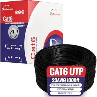 CAT6 1000ft UTP Solid Cable 550Mhz Ethernet LAN Cable 23AWG RJ45 Network Wire Bulk (Black)