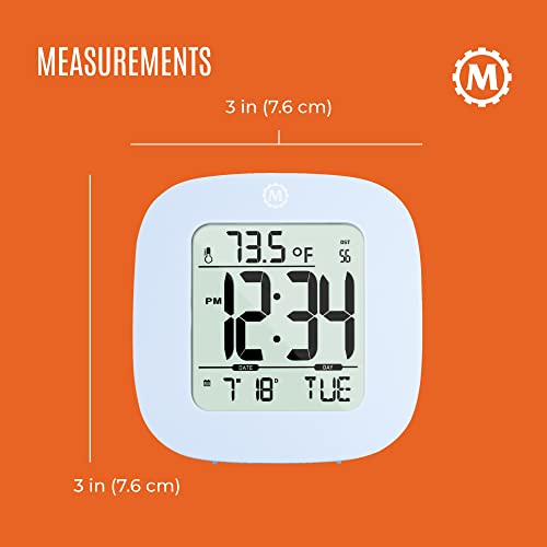 Marathon Compact Alarm Clock With Temperature & Date, Blue - Large, Easy To Read Display With Backlight - Easy To Set Up & Use - Two Aaa Batteries Included #TOP4