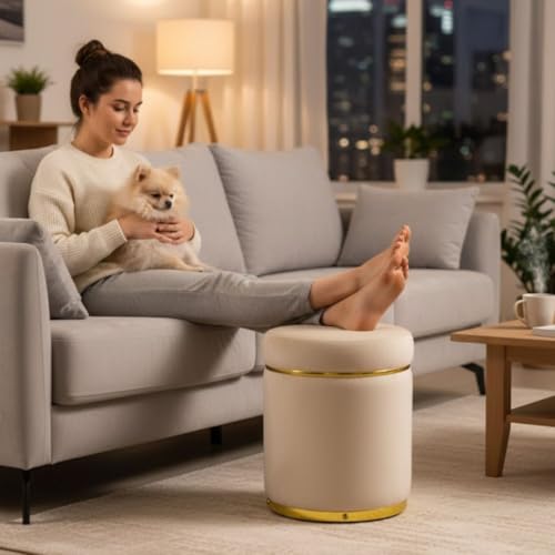 Image of Ottoman Stool for the Living Room Ottoman Pouffes for Sitting, Puffy Stool for Living Room Dressing Table Stool Cream