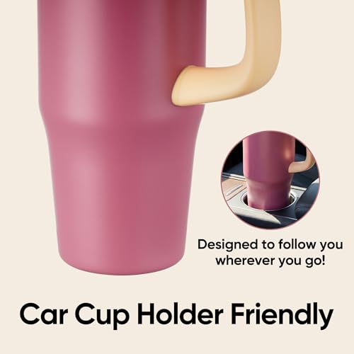 Image of Fijinhom 32 oz Tumbler with Handle, 304 Stainless Steel Insulated Water Bottle Keeps Cold 24 Hours, Water tumbler with flip straw, Insulated Coffee Mug, Travel Cup for Sports & Gifts, Red