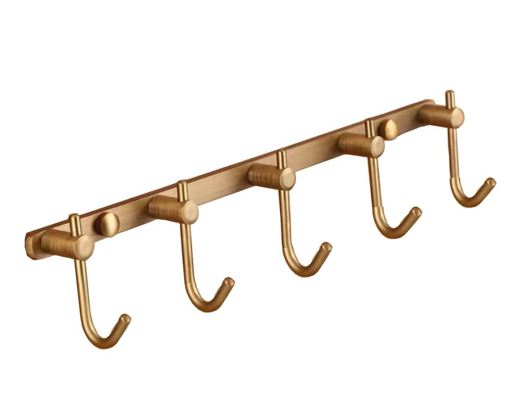 Lcanallyms C Wall Hooks, Oat Rack Wall Mounted, 4 Hooks Metal Hook Rail Hanger For Hanging Lothes, Hat, Towel, Purse Robes In Bathroom, Entryway, Bedroom, Living Room,Gold(C)