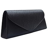 Schulterriemen abnehmbar Vain Secrets Damen Abendtasche Clutch in Satin Metallic Look in 3 Farben (27 cm Lang - 12 cm Hoch - 6 cm Breit, Schwarz)