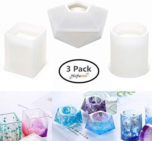 Hofumix Resin Silicone Molds DIY Casting Molds Tools Set Flower Pot Molds Planter Pot Mold Pen Holder Molds for Casting Resin,Candles,Crafts 3Pcs