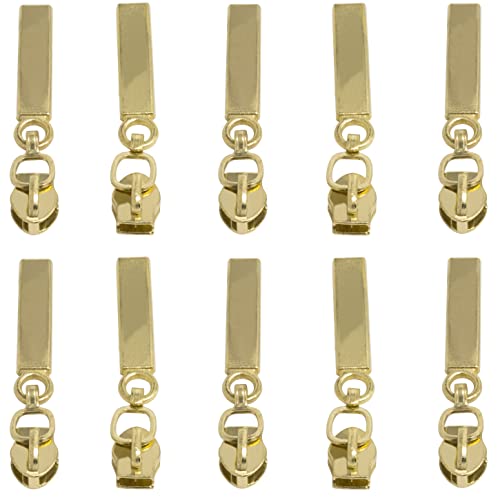 AERZETIX - C62949 - Juego de 10 cursores N°3 no bloqueables para cremallera espiral con tirador decorativo - color: dorado - en metal - marroquinería confección bolsos ropa